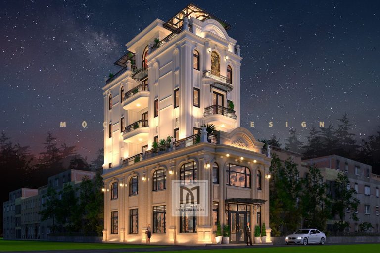 mẫu kiến trúc nhà phố từ 5 đến 7 tầng có thang máy