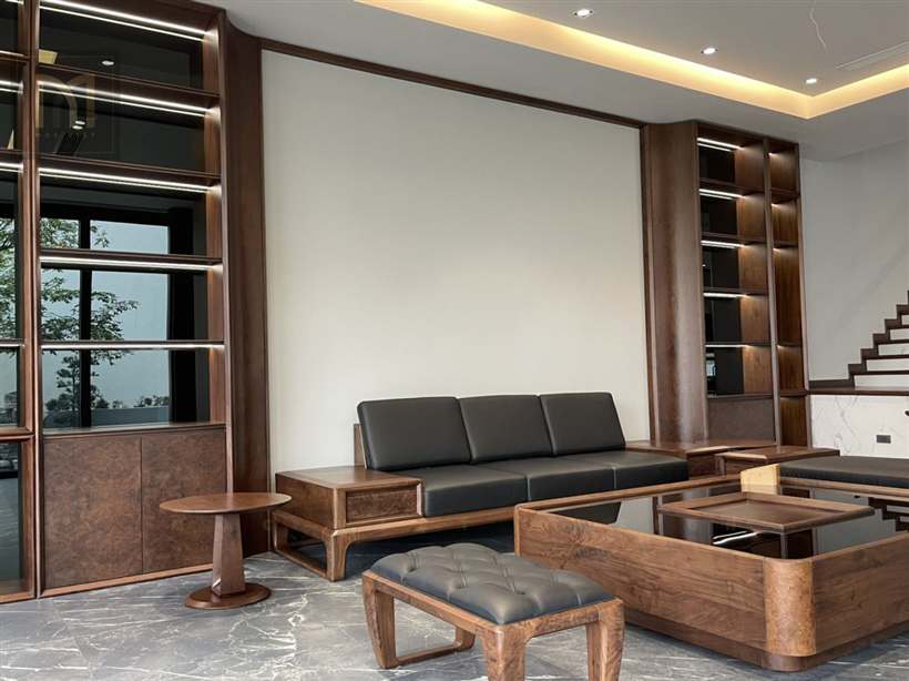 Phòng khách gỗ óc chó - mẫu 2