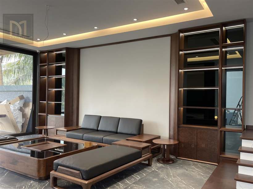 Phòng khách gỗ óc chó - mẫu 7