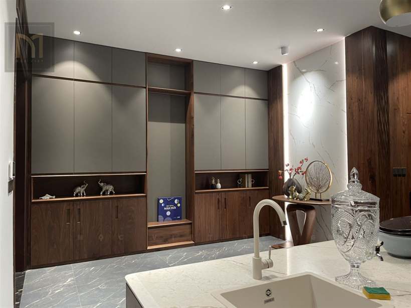 Tủ bếp & phòng ăn gỗ óc chó - mẫu 8