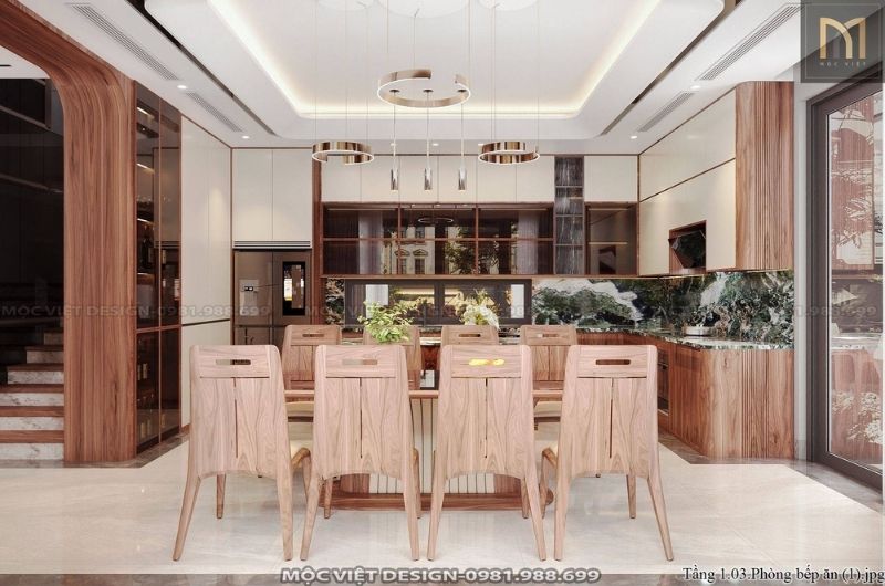 Tủ bếp gỗ óc chó cao cấp có đảo bếp