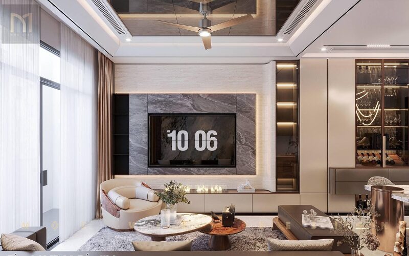 phòng khách biệt thự thông tầng luxury