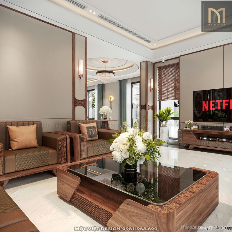 Phòng khách penthouse luxury: Thiết kế sang trọng từ không gian đến vật liệu 2 phong khach penthouse luxury 1