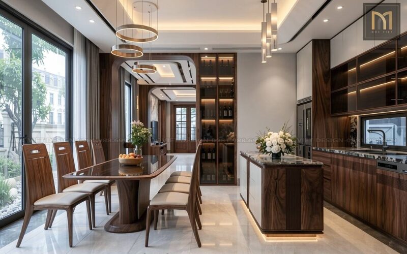 thi công nội thất penthouse gỗ óc chó