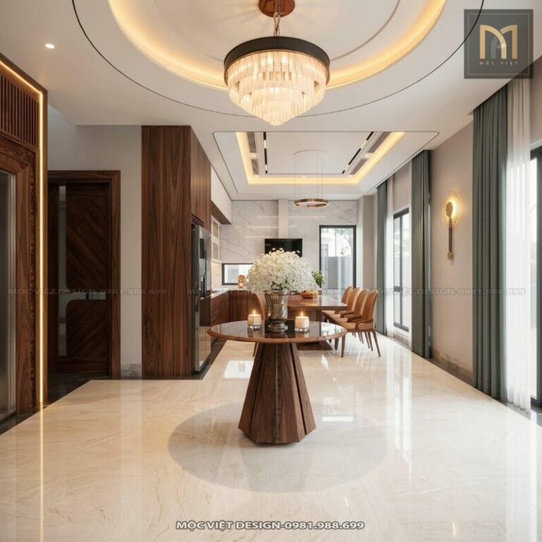thi công nội thất penthouse gỗ óc chó