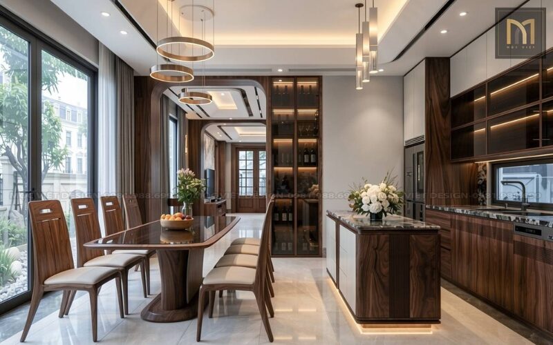 thiết kế nội thất duplex gỗ óc chó