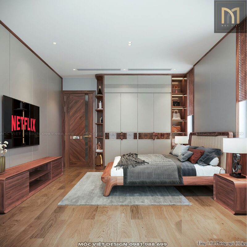 thiết kế nội thất duplex gỗ óc chó