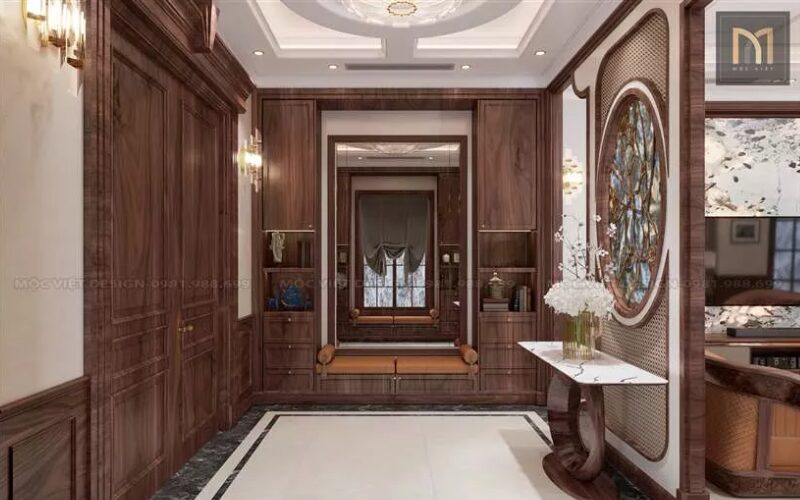 thiết kế nội thất duplex gỗ óc chó